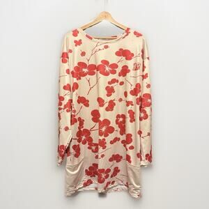 Women’s Plus Size 4X Cream And Red Floral Tunic Long Sleeves Pockets
